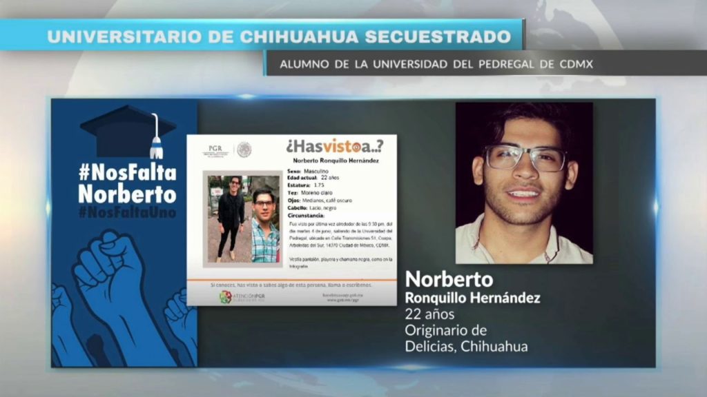 Ubican sin vida a Norberto Ronquillo, joven universitario secuestrado en CDMX