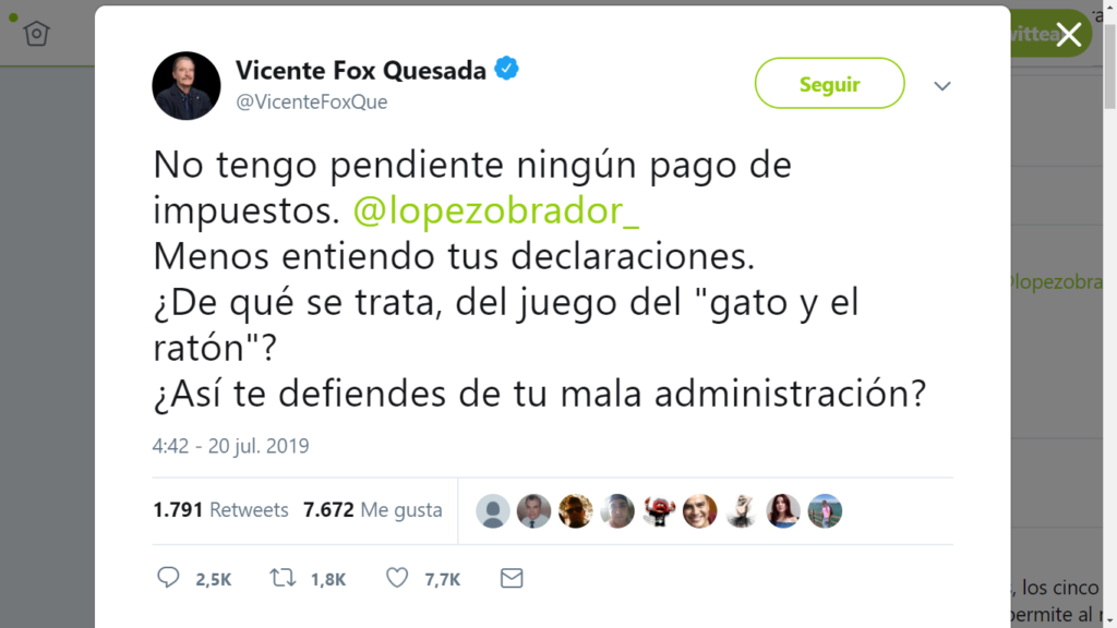 ¡Yo te lo juro que yo no fui! Niega Vicente Fox tener pendientes en el pago de impuestos