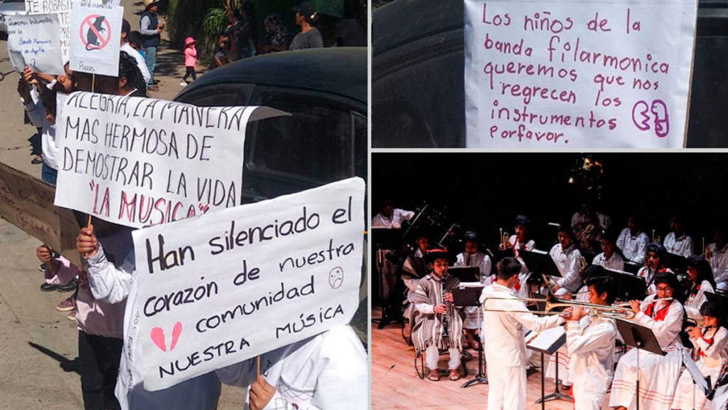 ¡Les robaron! Piden niñas y niños de Banda Filarmónica Mixe de Oaxaca les devuelvan sus instrumentos musicales