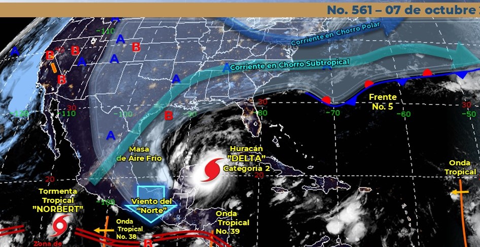 Huracán Delta está en el Golfo de México, lluvias intensas para Campeche, Quintana Roo, Tabasco, Yucatán y Chiapas