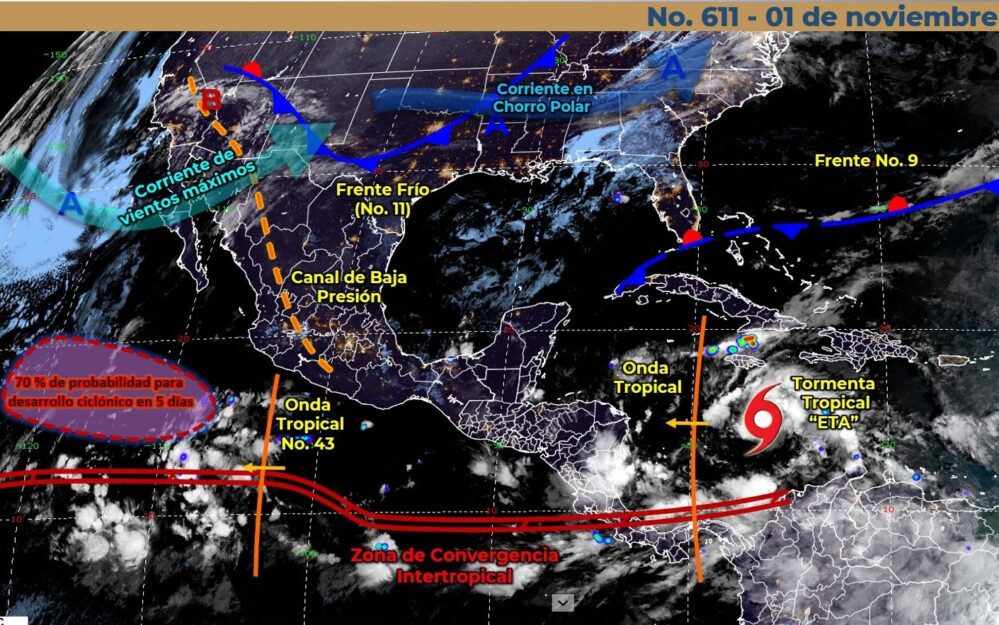 Se fortalecerá la tormenta ETA en el Mar Caribe; el Frente Frío 11 afectará gran parte de México