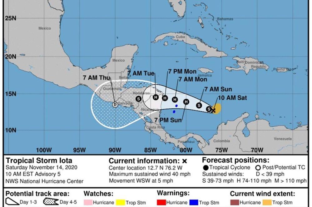La tormenta Iota crece en el Mar Caribe, Honduras, Nicaragua y Guatemala toman previsiones