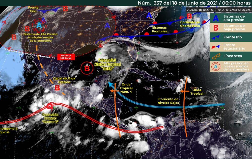 Lluvias por Baja Presión en el Pacífico y Potencial Ciclón Tropical en Golfo de México