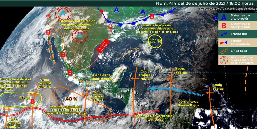 Onda tropical y canal de baja presión provocan lluvias en gran parte de México