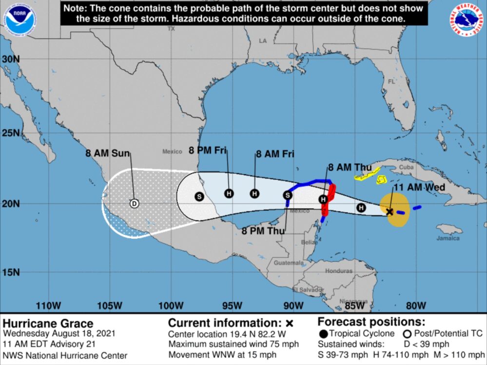 Grace ya es huracán categoría 1 y avanza hacia la Península de Yucatán