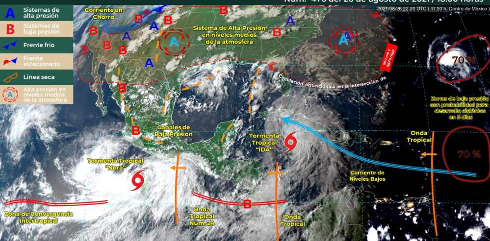 Se forman las tormentas tropicales Ida en el Caribe y Nora en el Pacífico