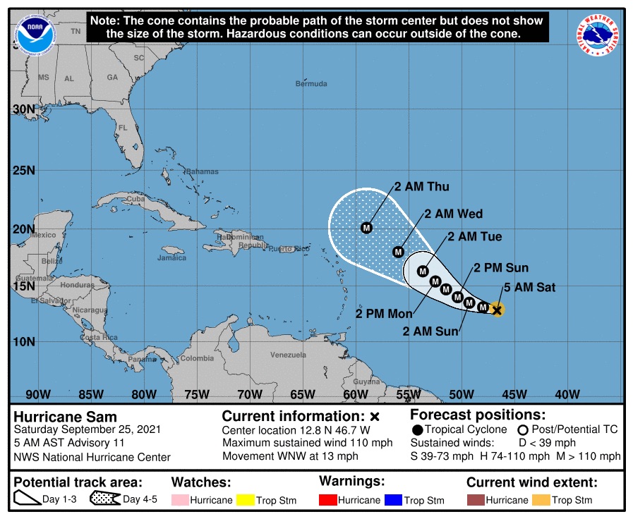 En el Atlántico, Sam se convierte en huracán categoría 3