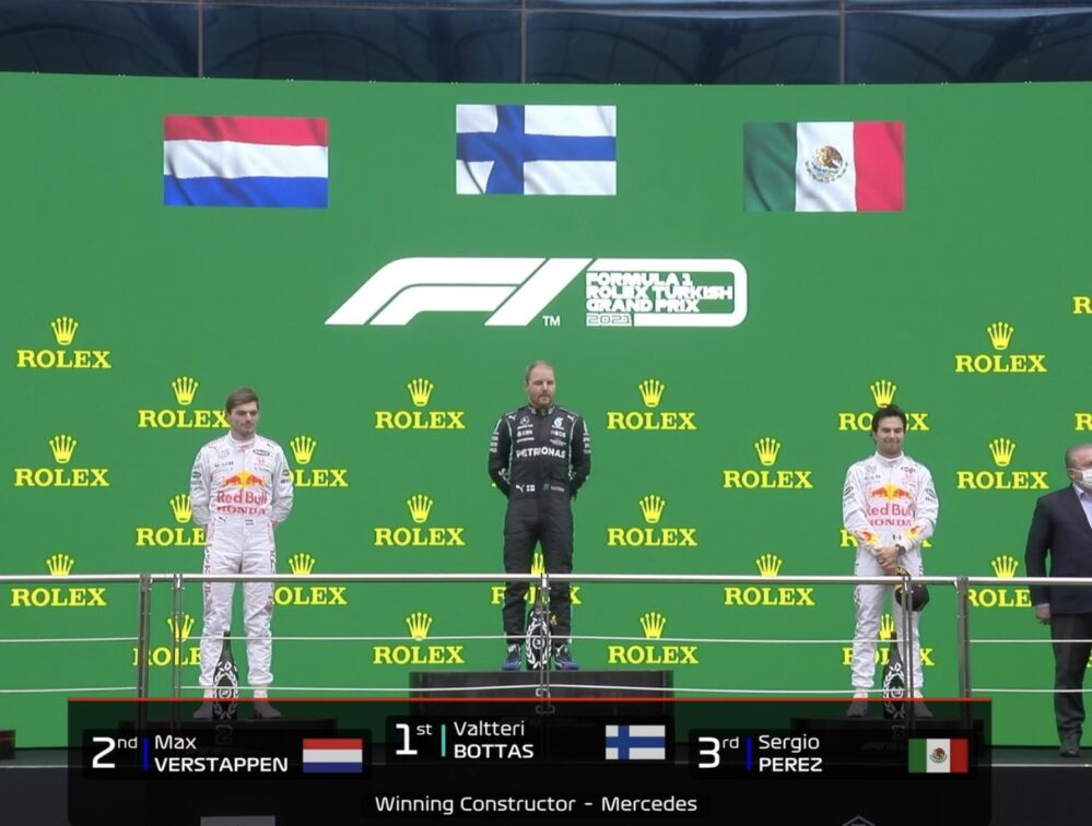 Checo Pérez, tercer lugar en Gran Premio de Turquía, Bottas gana y Versttapen segundo