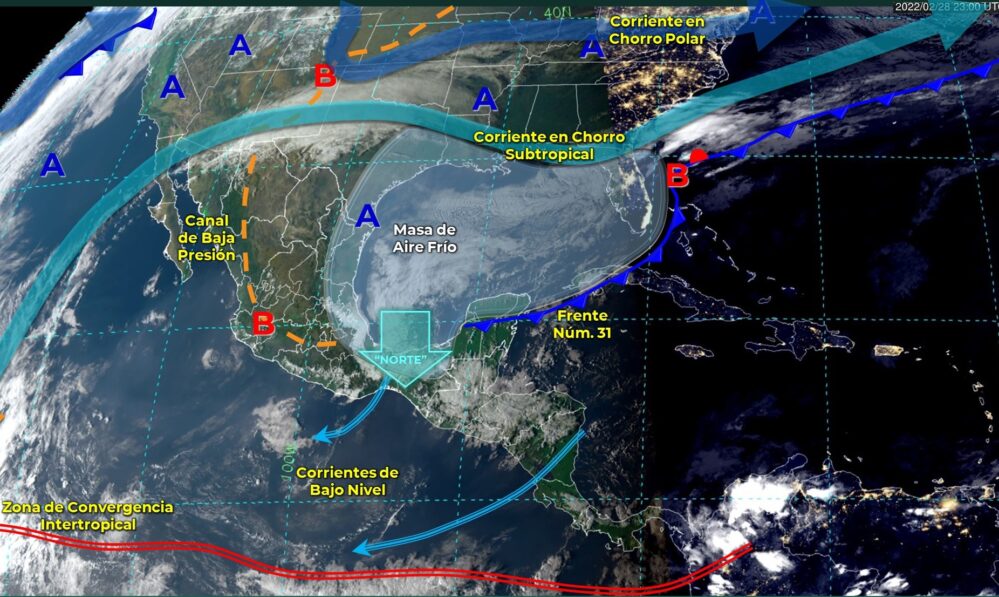 El Frente Frío número 31 se desplaza hacia el Mar Caribe