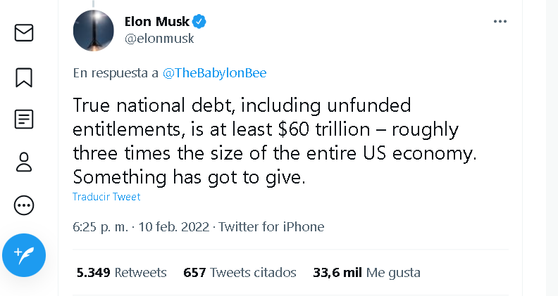 La verdadera deuda de Norteamérica puede ser tres veces mayor: Elon Musk