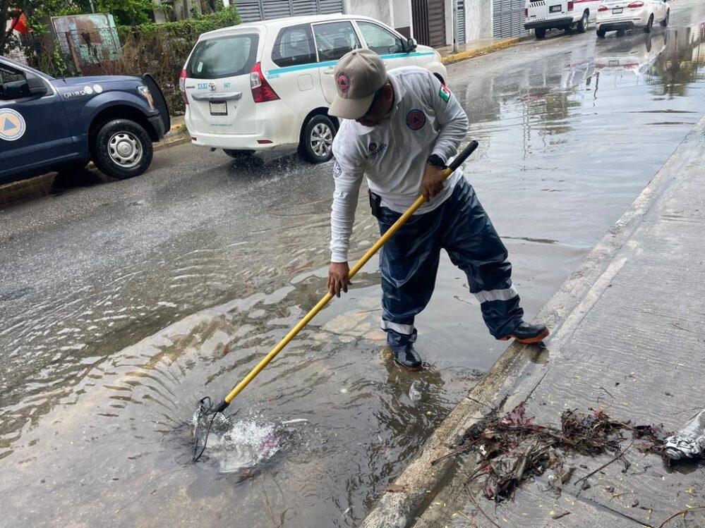 Cuadrillas limpian alcantarillas y eliminan encharcamientos en Playa del Carmen