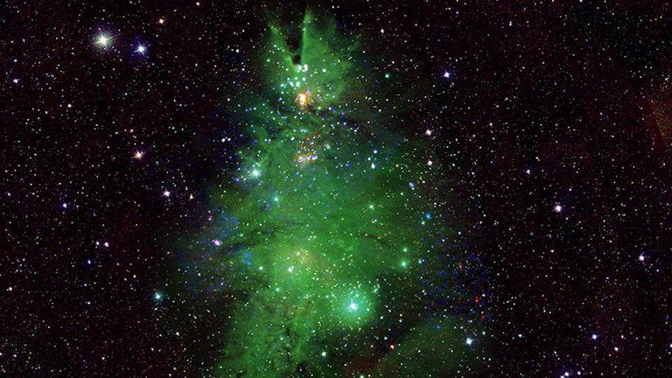 NASA muestra cúmulo de estrellas jóvenes que parecen un árbol de Navidad