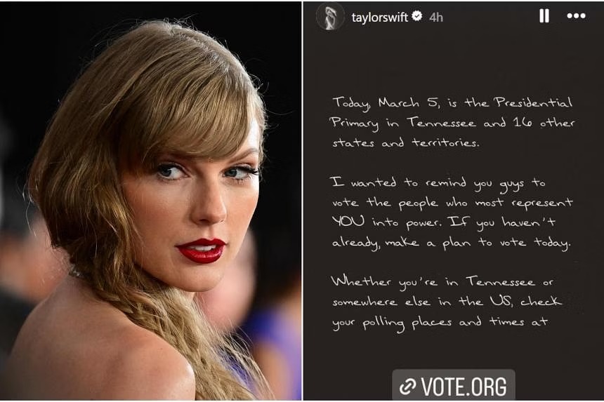Taylor Swift pide a sus seguidores ir a a votar en las urnas del ‘Supermartes’