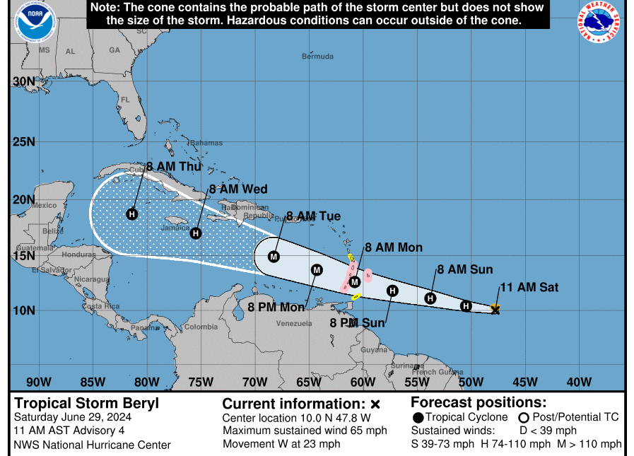 Beryl ya es tormenta tropical y afectará con intensas lluvias