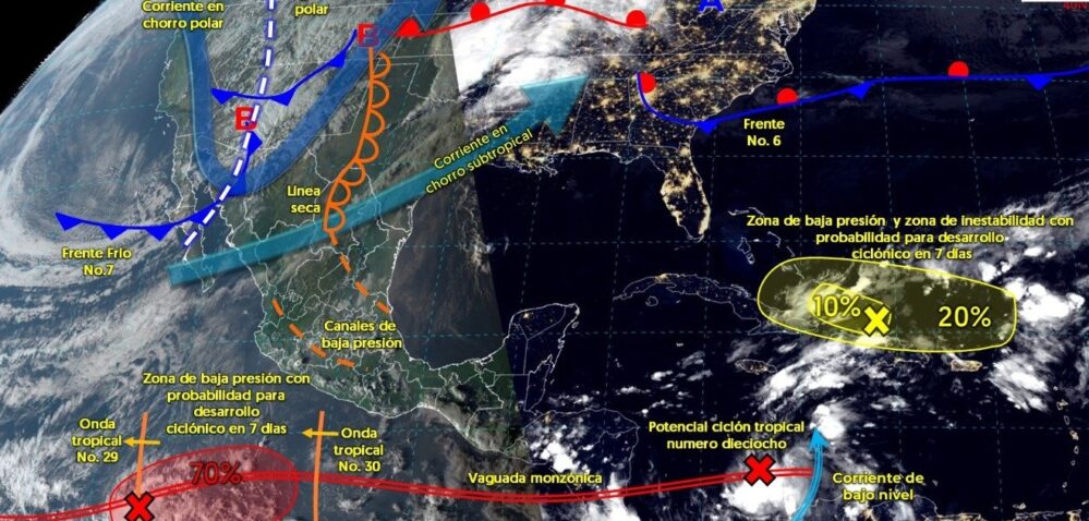 Lluvias y heladas por la onda tropical 30 y el Frente Frío 7 afectan México